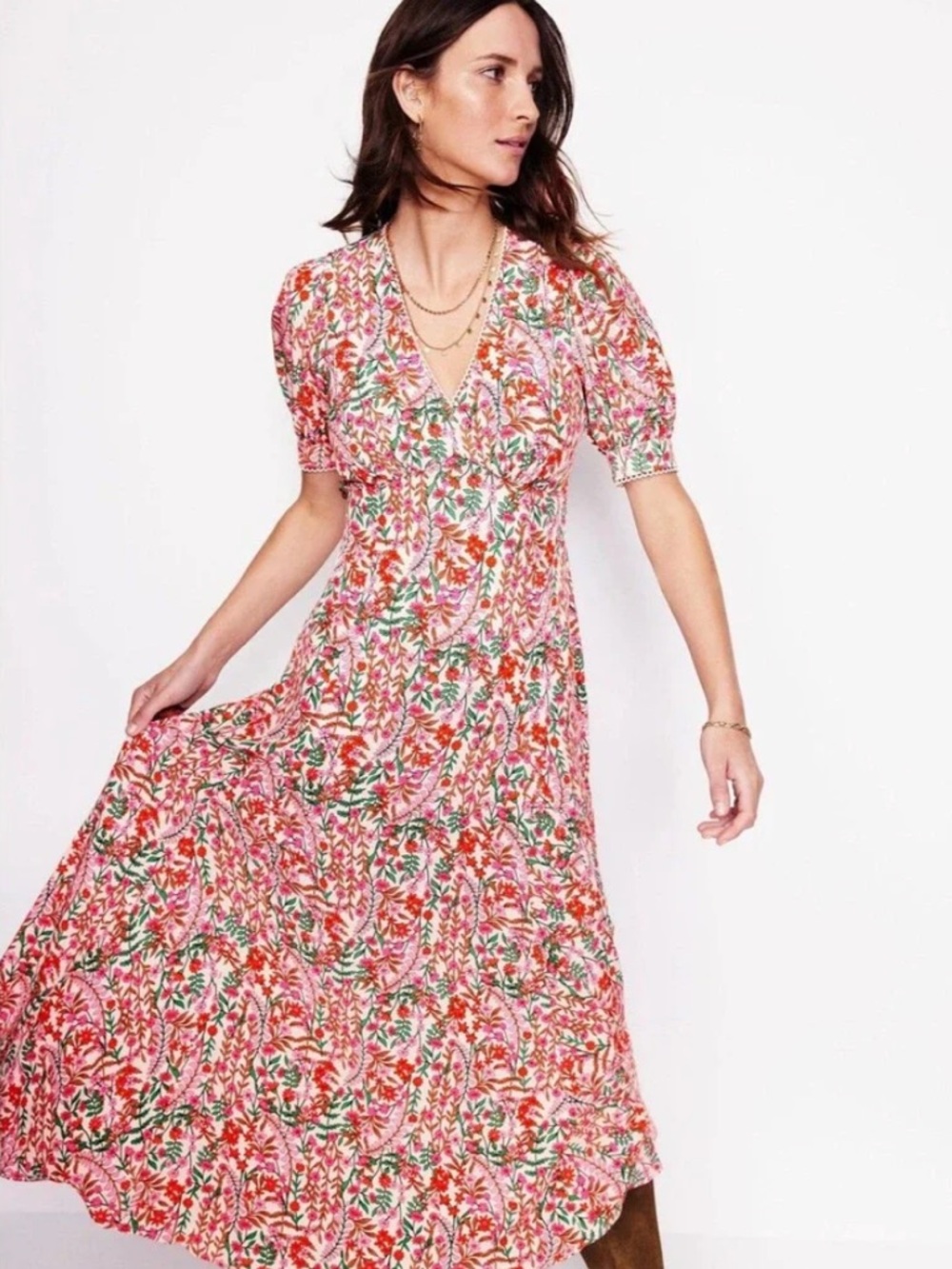 BODEN Boden Rosie Godet Tea Dress Fit & Flare Midi Dress Floral size 12